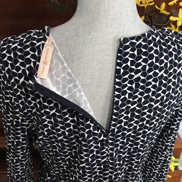 Tory Burch Geometric Long Sleeve Navy Sheath Dress Size Medium - Picture 5 of 13